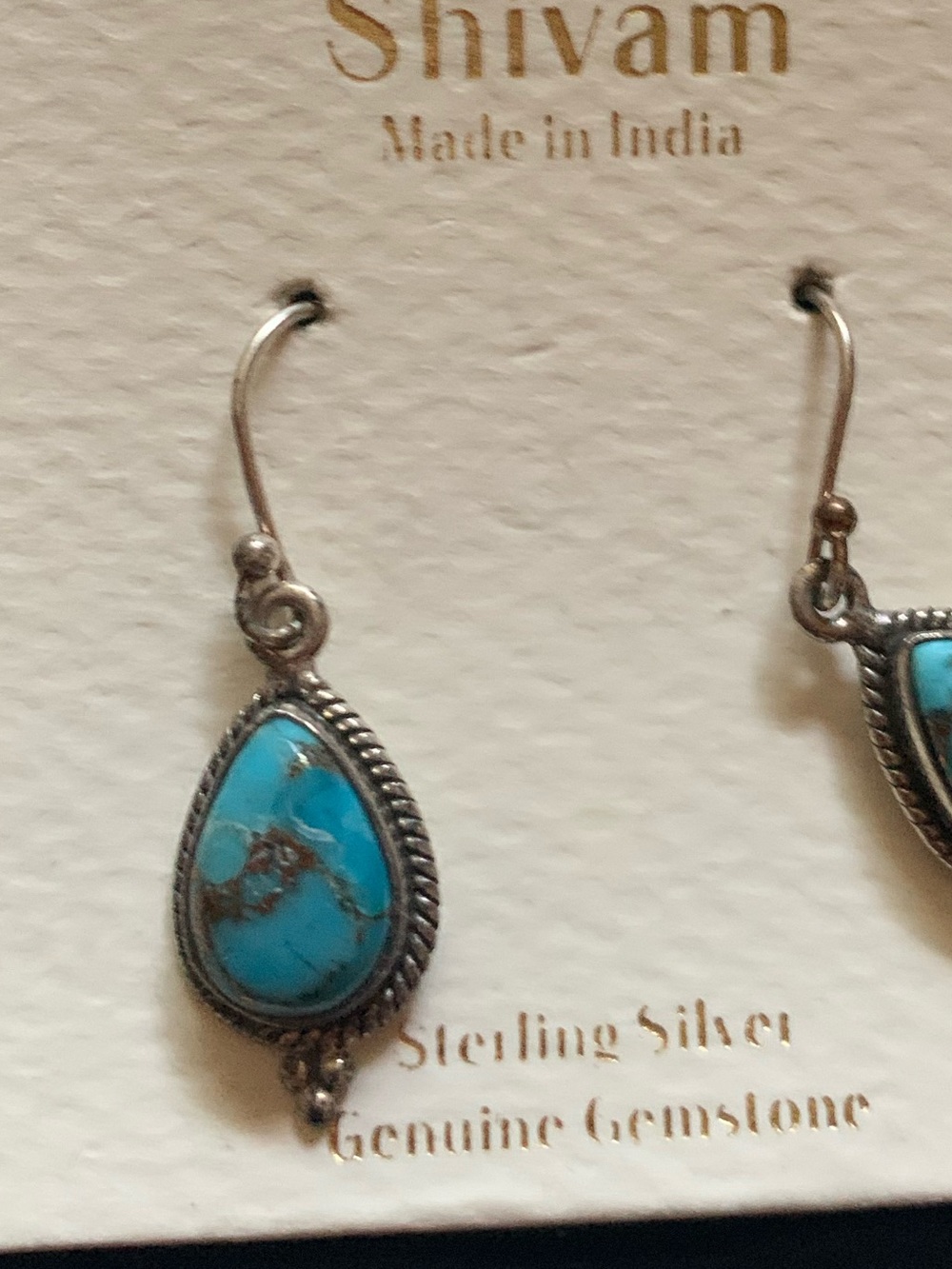 Shivam Sterling Silver Turquoise Teardrop Dangle Earrings - Picture 2 of 8